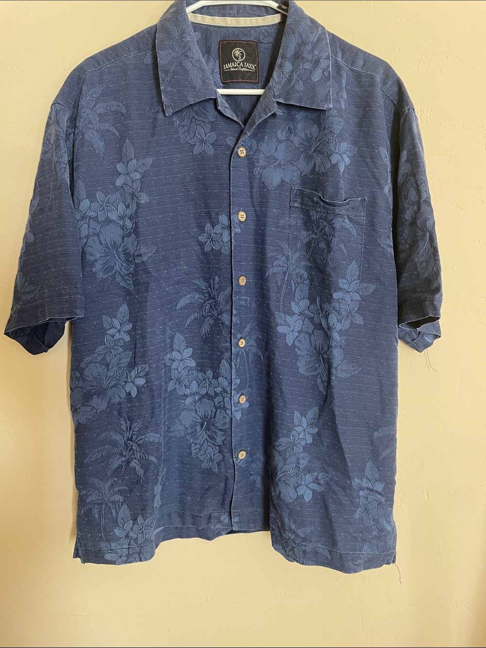 Jamaica Jaxx Navy Blue Floral Short-Sleeve Button-Down Shirt
